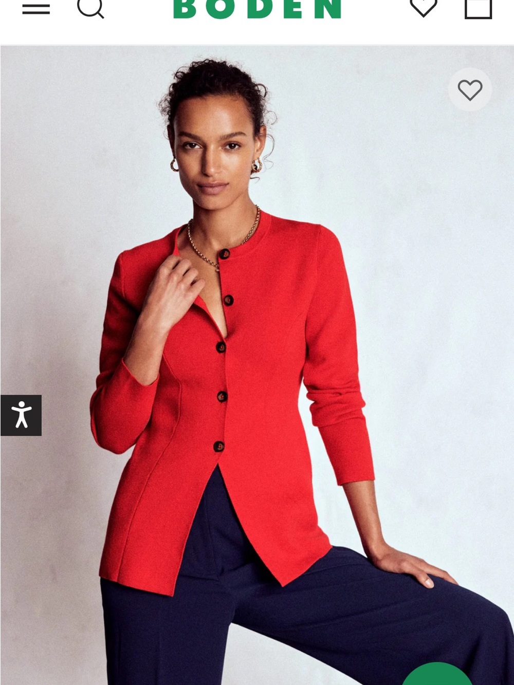 Boden Red Button-Front Slim Knit Cardigan